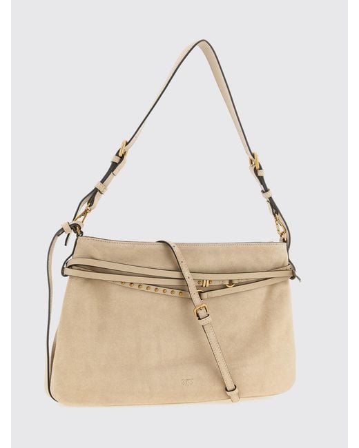Pinko Natural Suede Bag With Micro Studs