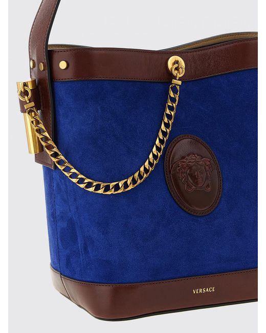 Versace Blue Pivot Suede Bucket Bag