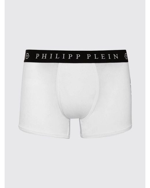 Philipp Plein White Stretch Cotton Boxer Shorts With Hexagon Logo Waistband for men
