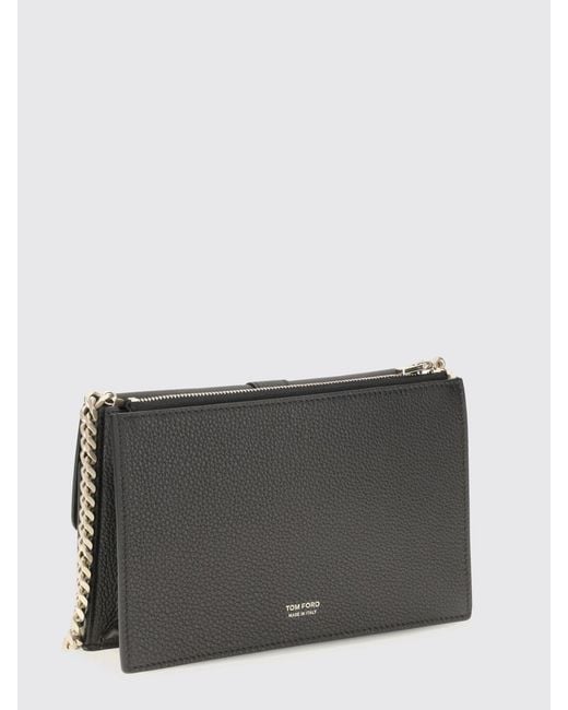 Tom Ford Gray Leather Crossbody Bag With Metal Chain Strap And Flap Closure