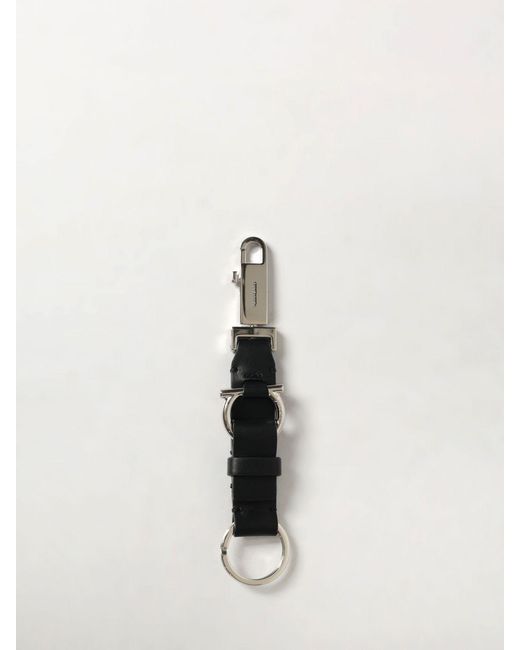 Ferragamo Natural Gancini Leather And Brass Key Ring for men