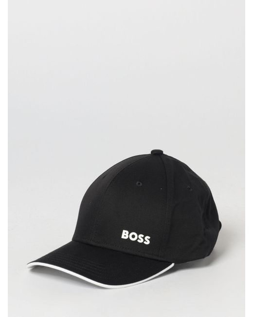 Boss Black Cotton Hat With Logo Print for men