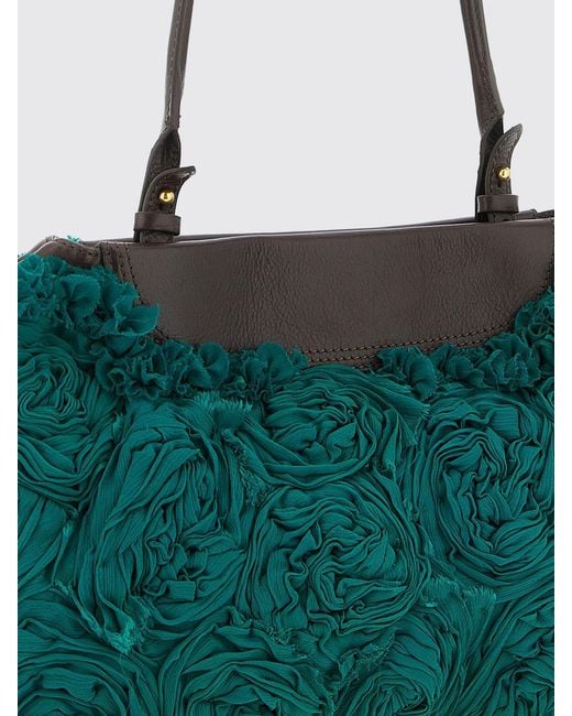 Dries Van Noten Green Flared Acetate Shoulder Bag With Embroidery And Leather Handle