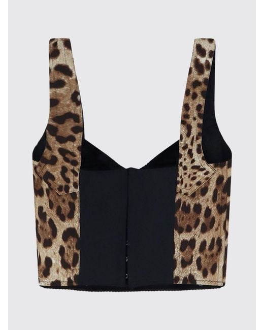 Dolce & Gabbana Black Dolce &Amp Gabbana Animalier Cotton Cropped Corset Top