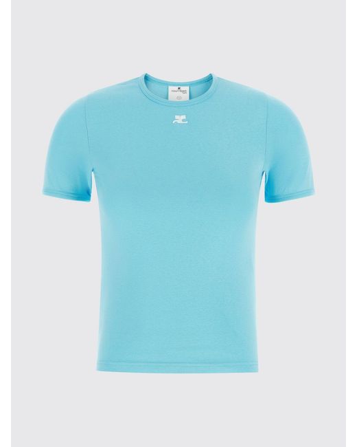 Courreges Blue CourrÈ Ges Cotton T-Shirts With Mini Logo
