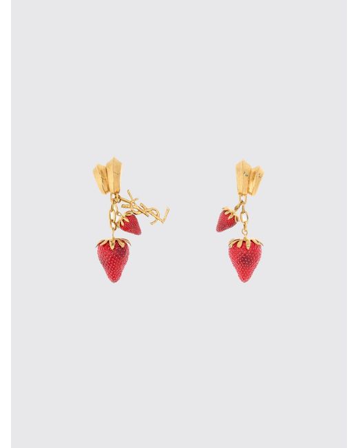Saint Laurent White Brass And Resin Strawberry Earrings