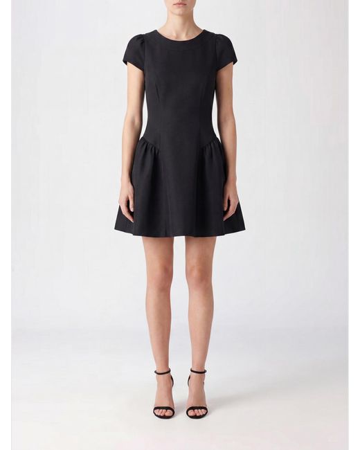 Self-Portrait Black Cady Midi Cocktail Dress With Short Sleeves