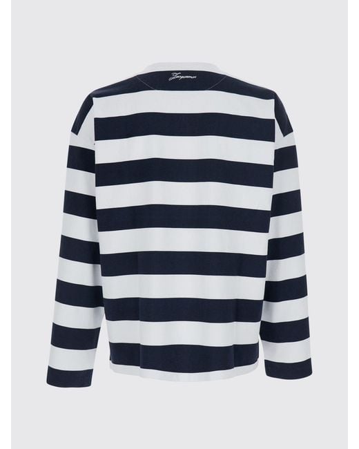 Jacquemus Blue Striped Long-Sleeved Cotton Henley T-Shirt for men