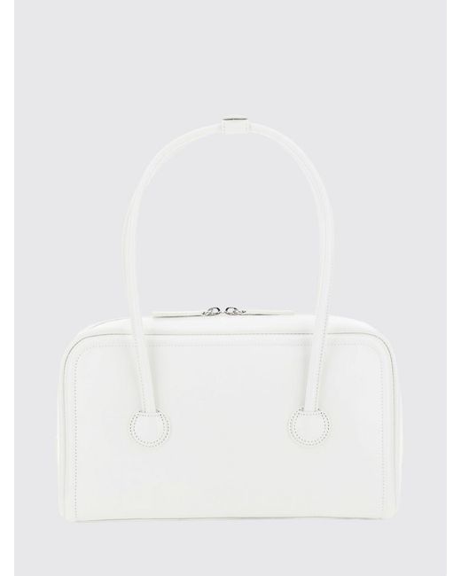 MARGE SHERWOOD White Boston Smooth Leather Shoulder Bag With Double Handle