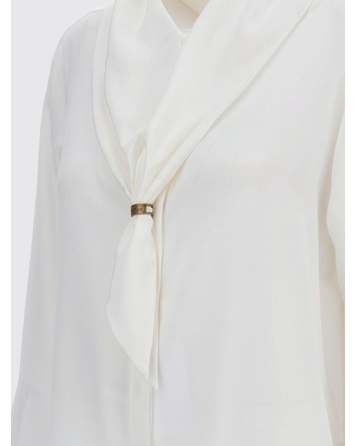 Max Mara White Pussy-Bow Silk Shirt With Long Sleeves