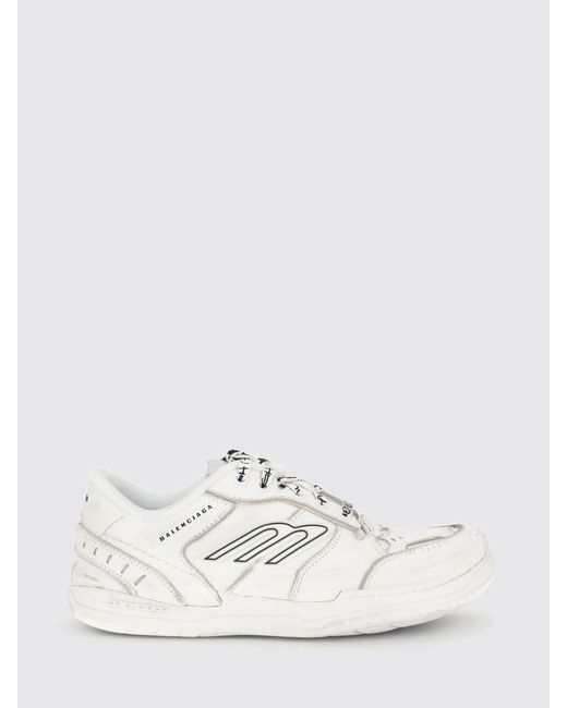 Balenciaga White Hamptons Worn-Out Leather Sneakers