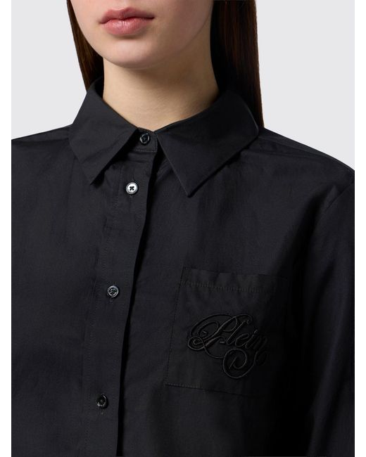 Philipp Plein Black Cotton Shirt With French Collar And Lace Inserts