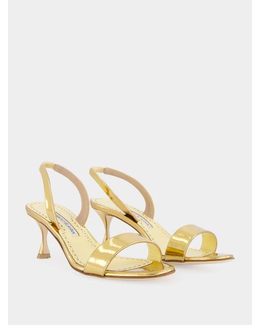 Manolo Blahnik Natural Cupisanpla Mid-Heeled Patent Leather Slingback Sandals