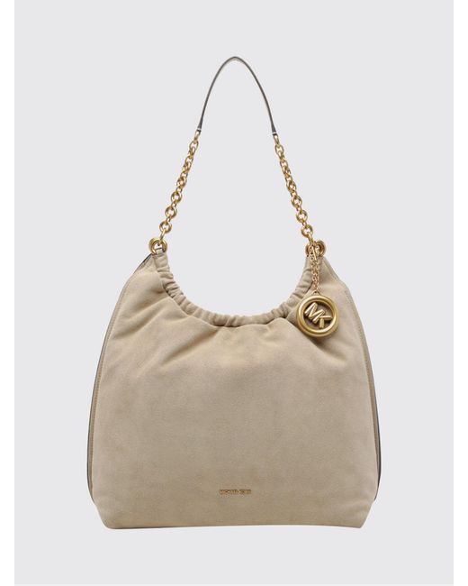 Michael Kors Natural Indie Leather Shoulder Bag With Chain Handle And Logo Charm