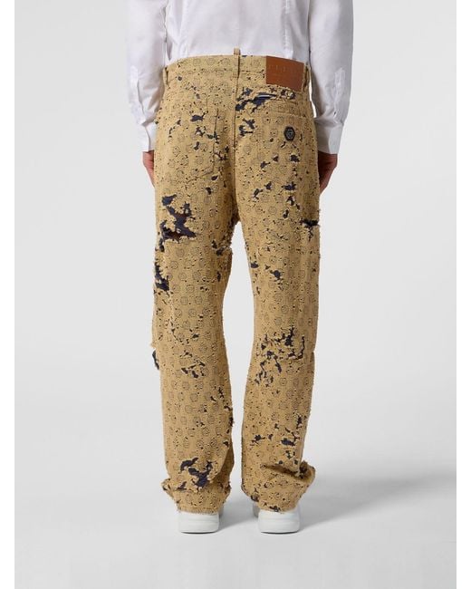 Philipp Plein Natural Destroyed Beach Wide Leg Jeans for men