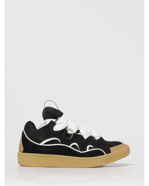 Lanvin White Curb Leather And Mesh Sneakers
