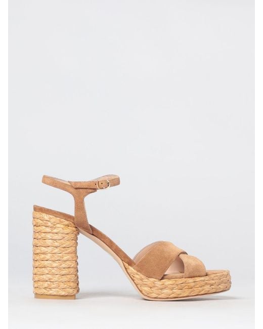 Stuart Weitzman Natural Dayna Suede Platform Sandals With High Block Heel