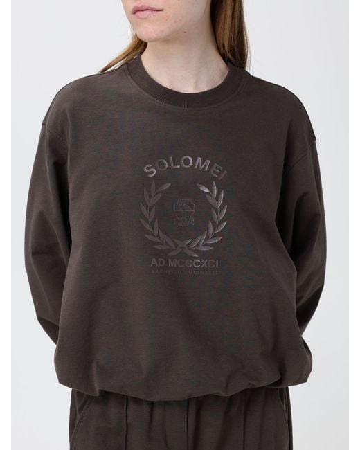 Brunello Cucinelli Gray Cotton Crew Neck Sweatshirt With Emblem