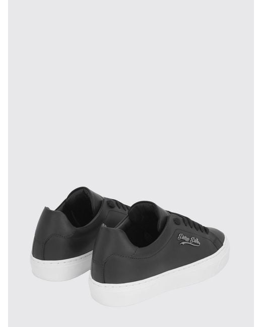 Philipp Plein Black Low Top Smooth Leather Sneakers With Applied Metal Logo for men