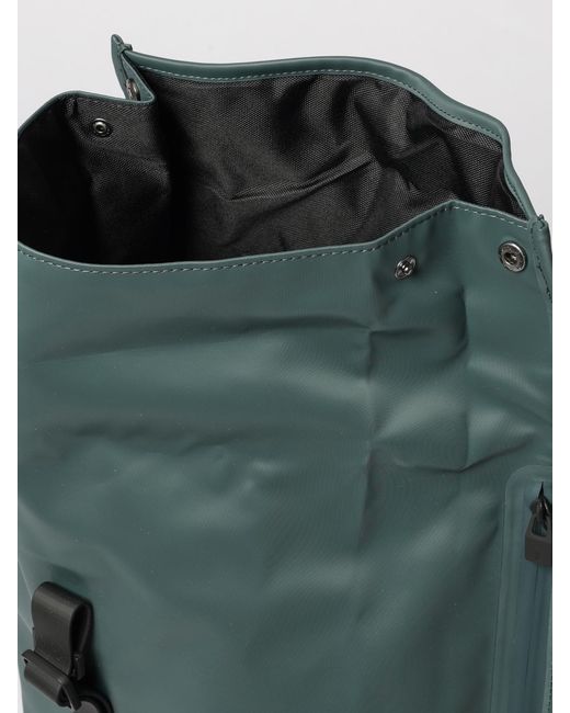 Rains Green Rolltop Rucksack Waterproof Polyester Backpack With Hook Closure for men
