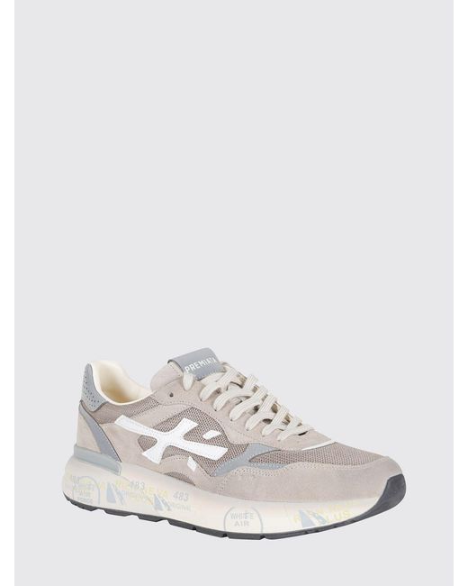 Premiata White Taupe Mick 0.1 Iconic Side Design Leather Sneakers for men