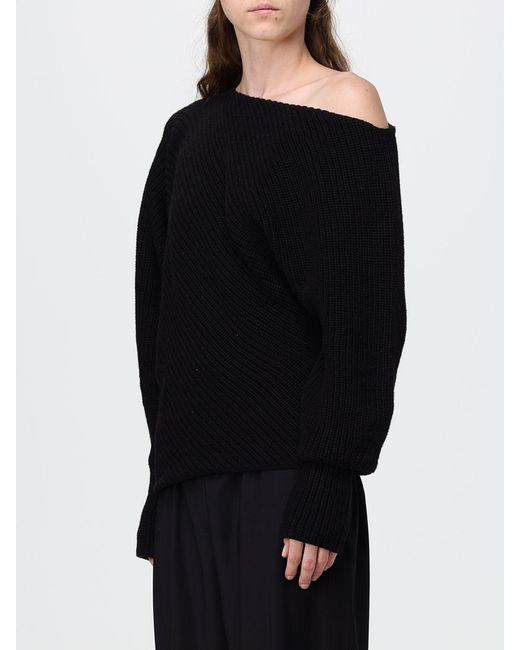 Alberta Ferretti Black Draped Wool And Silk Jumper With Asymmetric Neckline