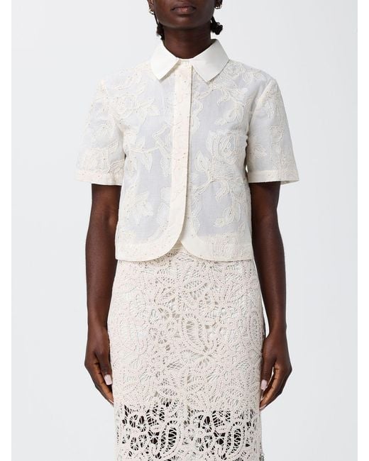 Liu Jo Natural Cotton Shirt With Floral Motif