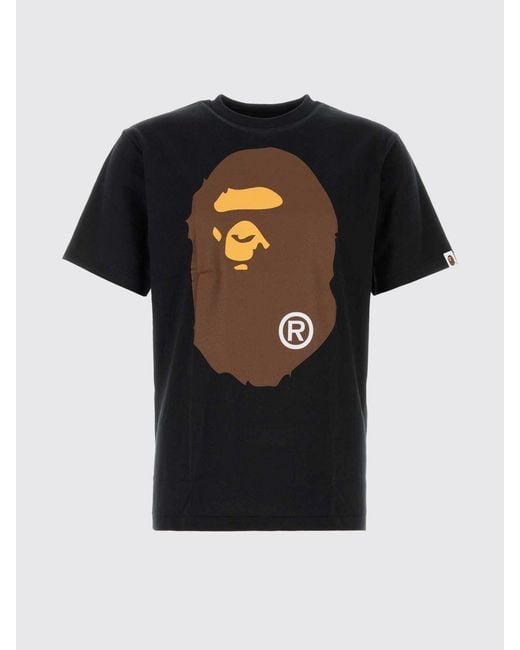 A Bathing Ape Black Cotton T-Shirt With Graphic Print And Dropped Shoulders for men