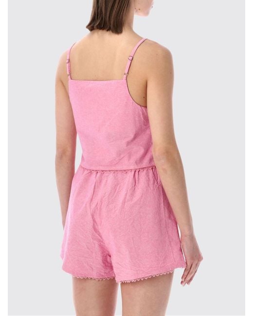 American Vintage Pink Square Neck Cotton Top With Thin Straps