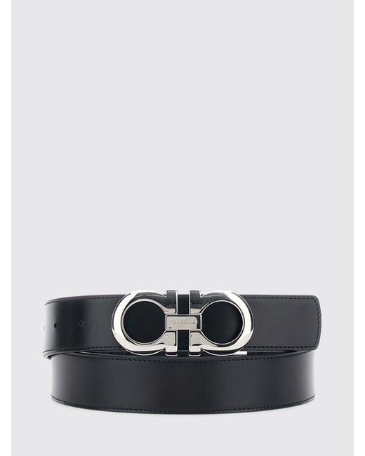 Ferragamo Black Reversible Gancini Leather Belt With Interlocking Buckle for men