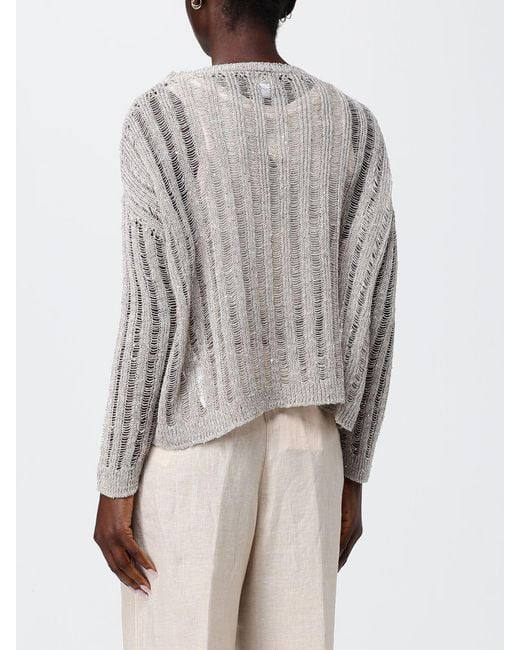120% Lino Gray Openwork Knit Top