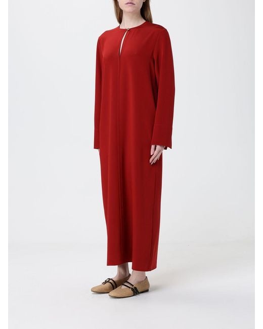 Max Mara Red Stretch Silk Midi Dress