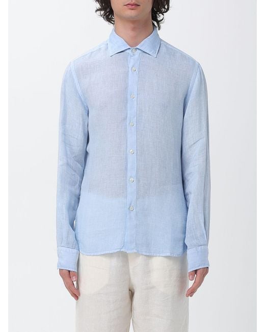 120% Lino Blue Linen Shirt for men