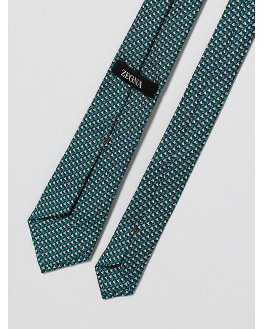 Zegna Blue Silk Tie With All-Over Sails Print for men