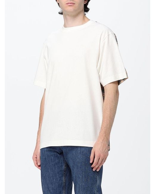 Burberry White Cotton T-Shirt With Vintage Check Inserts And Ekd Logo for men