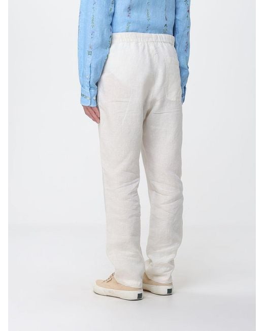 120% Lino Blue Linen Drawstring Trousers for men