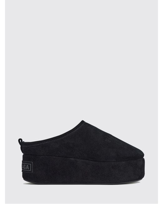 Balenciaga Blue Alaska Suede Platform Mules With Shearling Lining