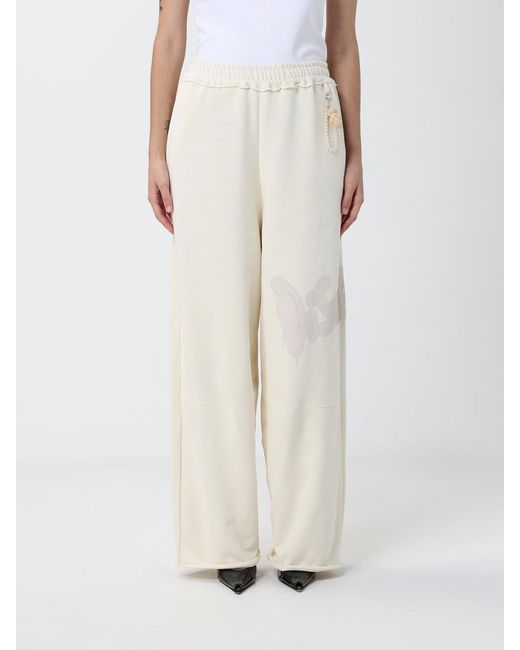 DISCLAIMER White High-Waisted Wide-Leg Cotton Jogging Trousers With Logo