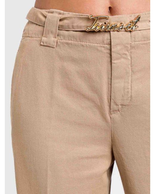 Twinset Natural Cropped Cotton Pants