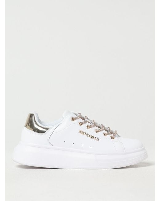 Just Cavalli White Platform Sneakers With Rhinestone Laces