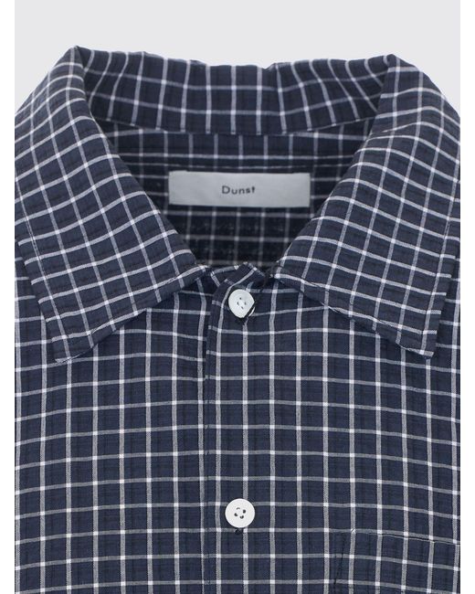 DUNST Blue Check Pattern Cotton-Blend Shirt With Patch Pocket And Dropped Shoulders