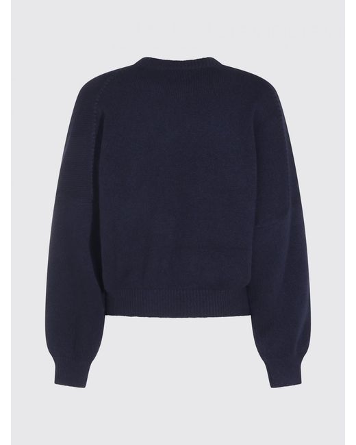 Khaite Blue Crew-Neck Pure Cashmere Jumper With Ribbed Trims