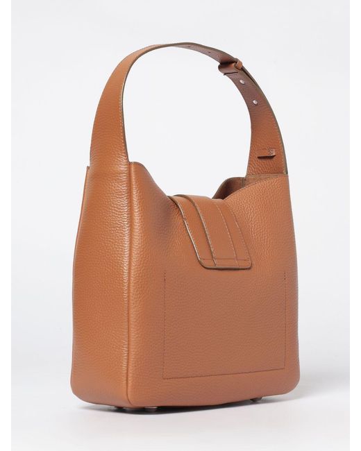 Hogan Brown Grained Leather Hobo Shoulder Bag