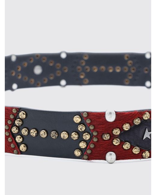 Golden Goose Deluxe Brand White Leather And Pony Hair Belt With Studs And Embroidery for men