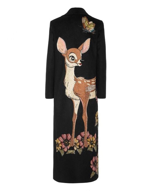 Philipp Plein Black Double-Breasted Wool And Cashmere Coat With Fauna Embroidery And Rhinestones