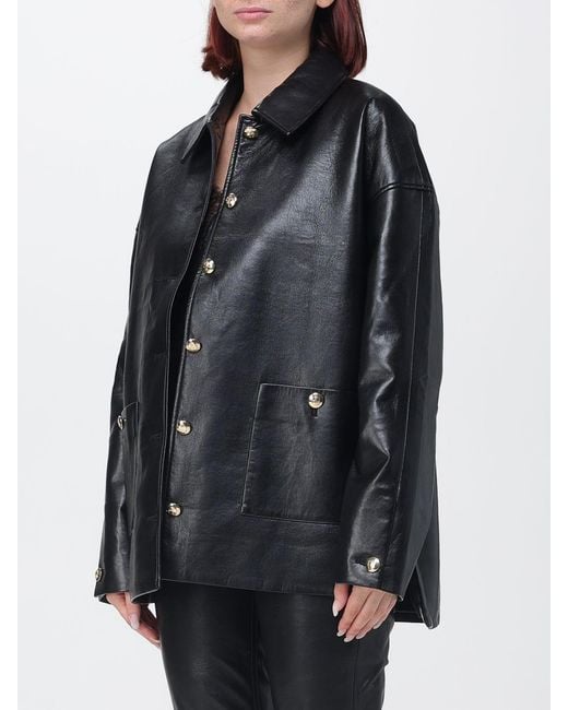 Anine Bing Black Luca Recycled Leather Shirt Jacket With Metal Buttons