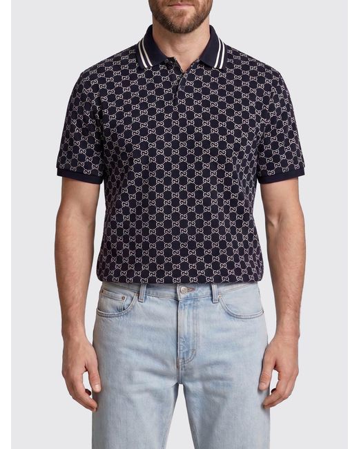 Gucci Blue Gg Cotton Polo Shirt for men