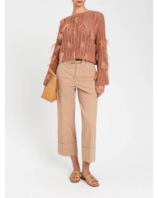 Twinset Natural Cropped Cotton Pants