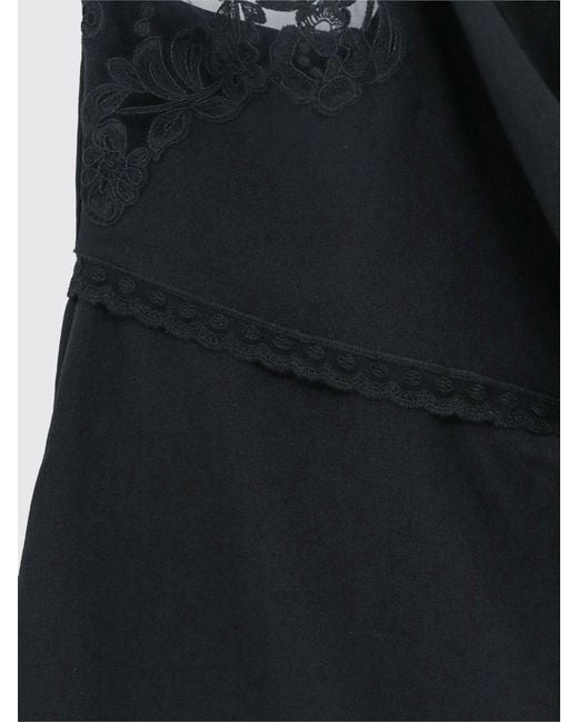 Chloé Blue Chlo&Eacute V-Neck Pure Silk Top With Embroidered Lace Inserts