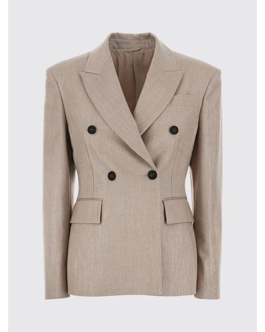Brunello Cucinelli Natural Short Double-Breasted Wool-Blend Blazer